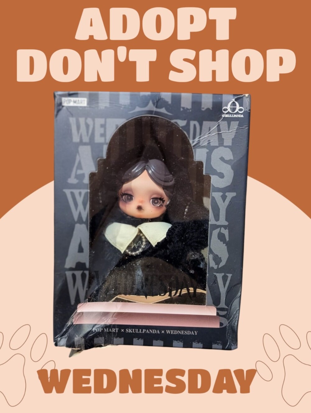 Pop Mart Skullpanda Wednesday Doll – Black with Cream Collar